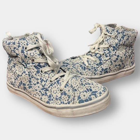 Floral High Top Inner Zip Sneakers High Top White Blue Size 1.5 Girl's - Picture 5 of 9